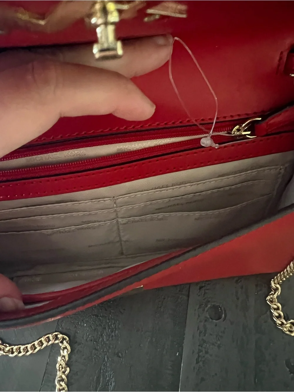 Michael Kors Red Leather MK Logo Clutch Wallet Crossbody Bag